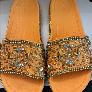 CROCS Orange Slides with Rhinestone Anchor